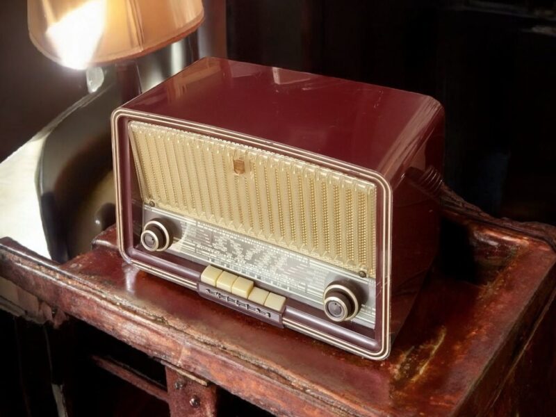 2025/04/1000081075.jpg Vintage 1950s Philips Maroon Bakelite Radio – Now a Bluetooth Speaker