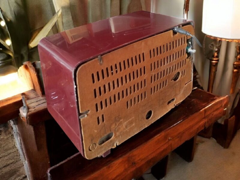 2025/04/1000081080.jpg Vintage 1950s Philips Maroon Bakelite Radio – Now a Bluetooth Speaker