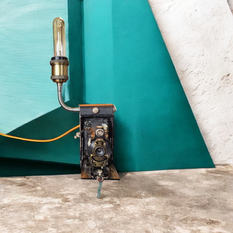 Vintage Foldable Camera Converted to Edison Lamp