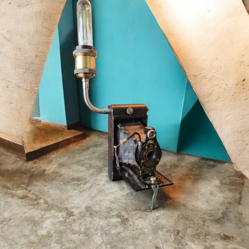 Vintage Foldable Camera Converted to Edison Lamp