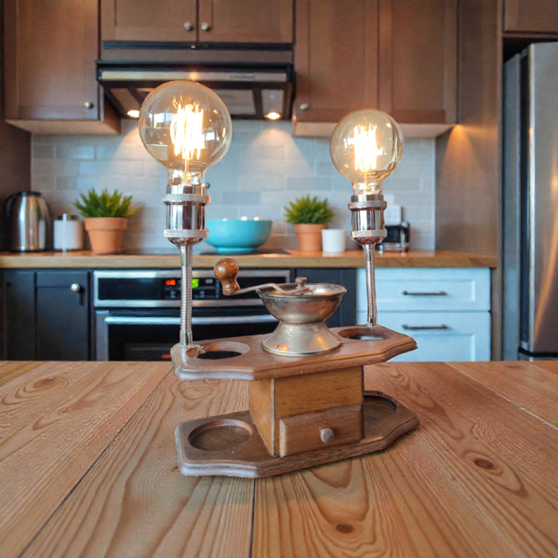 Vintage Coffee Grinder - Double Gooseneck Lamp