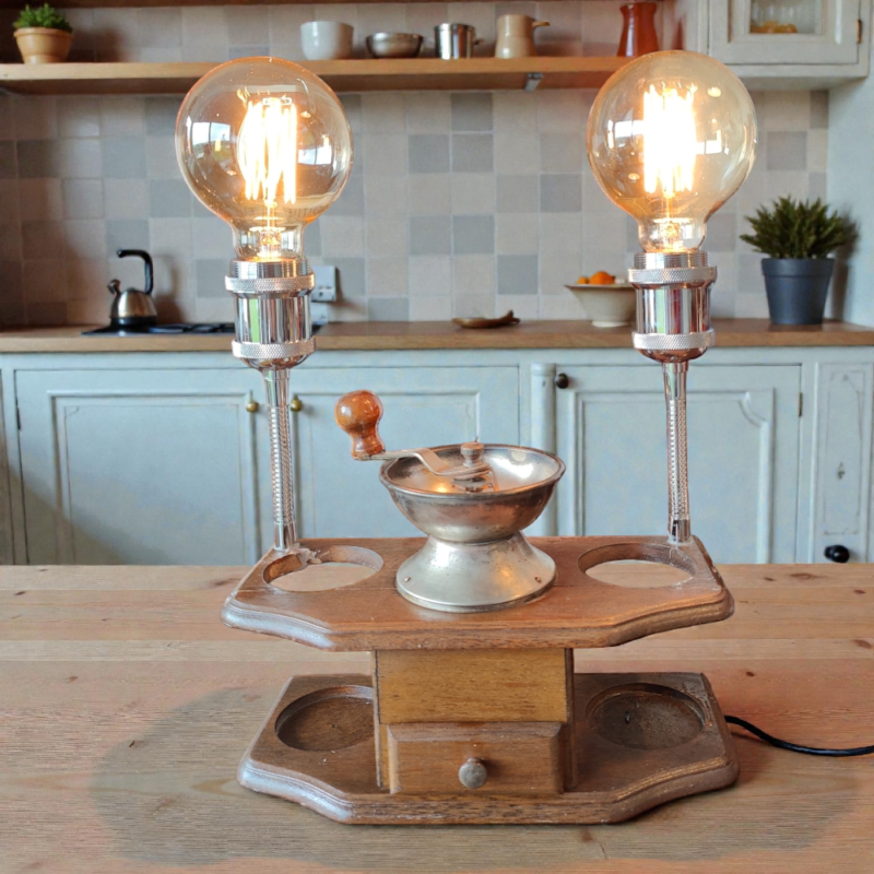 Vintage Coffee Grinder - Double Gooseneck Lamp