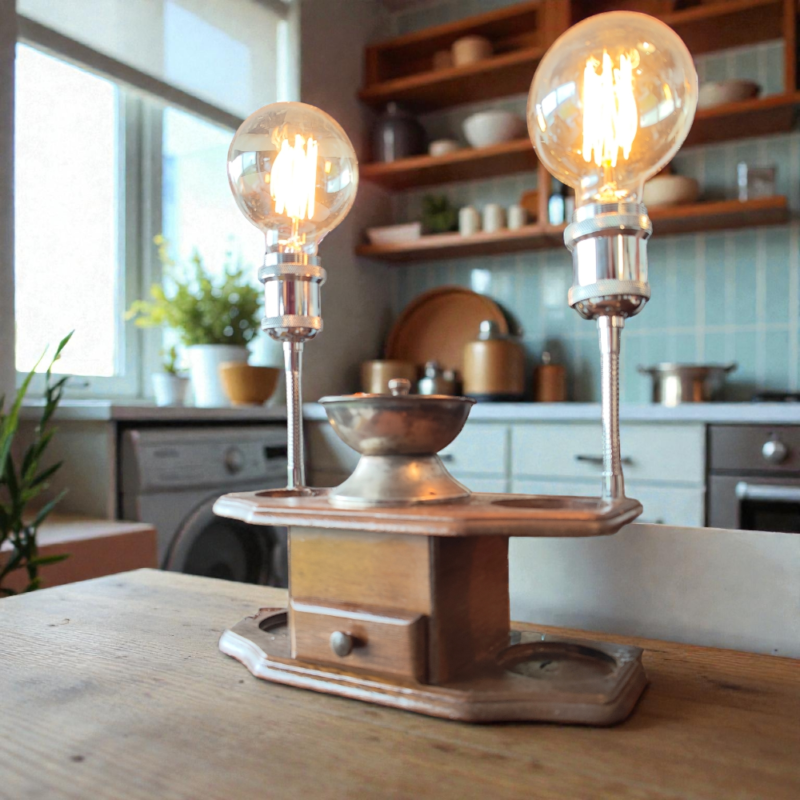 Vintage Coffee Grinder - Double Gooseneck Lamp