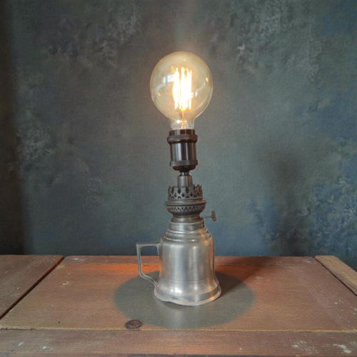 Vintage Pewter Oil Lamp Upcycled to Edison Lamp